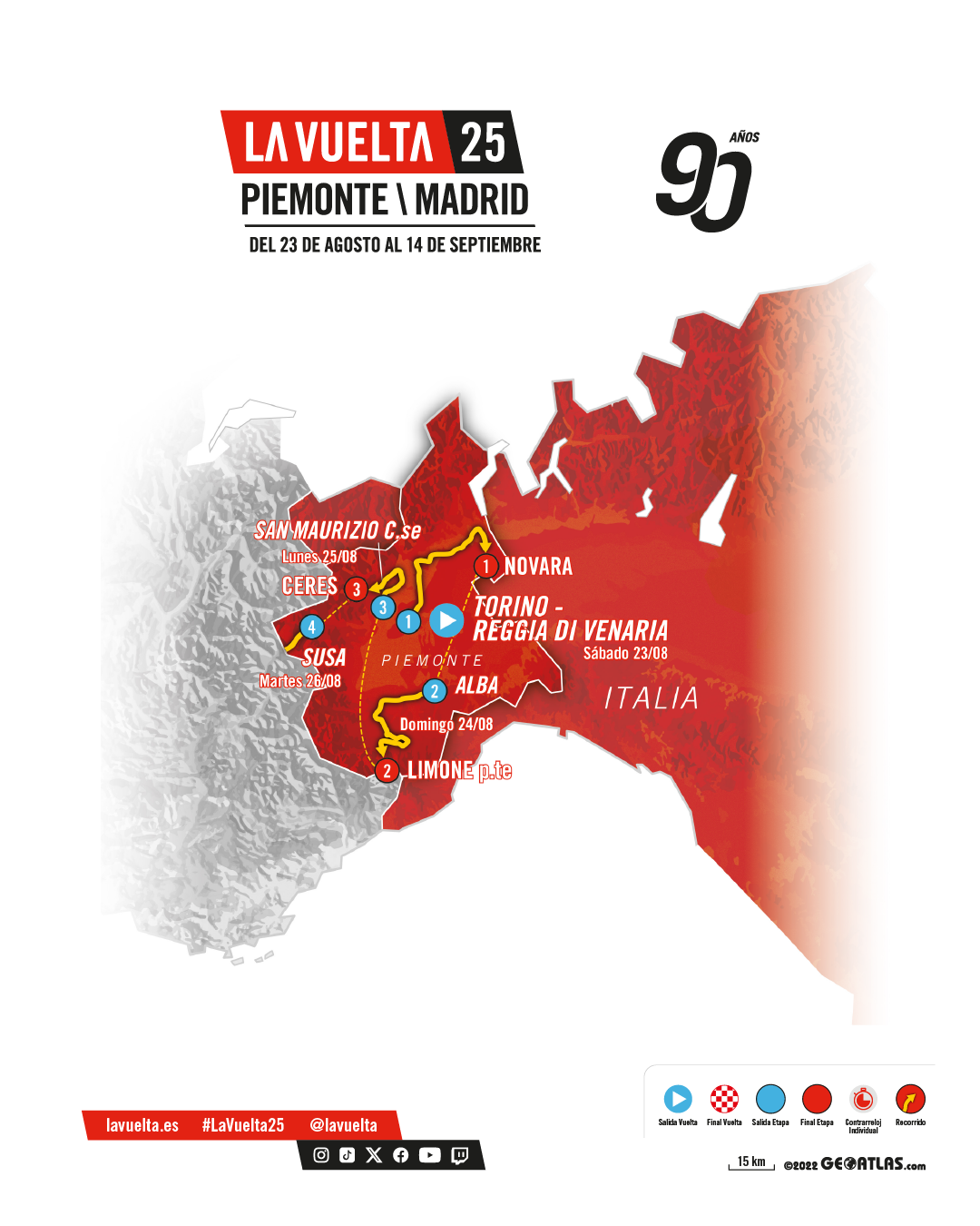 LAVUELTA25: SVELATE LE TAPPE PIEMONTESI